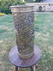 Vintage Brass Chinese Umbrella Stand Pierced Dragon Crane Bamboo Floor Vase 