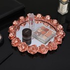 Pink Rose Mirrored Vanity Tray - Ornate Makeup Vintage Round Perfume Dresser    