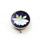 Alpaca Mexico Silver Tone Vintage Pill Box Mother Of Pearl Inlay Hinged Lid