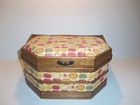 Vtg  1960s Retro Octagon Wood   Fabric Sewing Box W tray