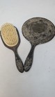 Vintage Silver Plated Repousse Hand Mirror And Brush Vanity Set