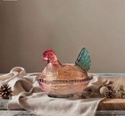 Vintage-style Glass Hen On Nest Dish With Lid  Colorful Pedestal Candy Bowl
