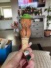 Bottle Stopper Mechanical Man Hat Lifts Up Carved Wood Wine Liquor Cork Folk Art