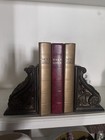Antique Style Bronze Metal Bookends Pair Floral Carvings Decorative