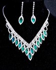 Green Crystal Choker Rhinestone Necklace Earring Set Bridal Prom Pageant
