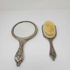 Vintage Vanity Set Silver Plate Hand Mirror Brush 2 Piece Ornate Heavy