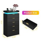 Tall Dresser For Bedroom  Black Dresser With Led Lights  Wood 5 Drawer Chest    