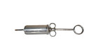 Vintage 9  Metal Veterinary Syringe Three Ring Chrome Medical Collectible