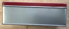 Vintage Phoenix Sewing Tin Red   Silver 6 X 2 7 8 X 2 1 8 Inches Antique Used