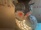 Vintage Large  Owl On Log Ceramic Table Lamp Glass Eyes Mid Century Night Light
