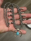 Sterling Silver Native American Turquoise Navajo Pearl Sqaush Blossom Necklace 