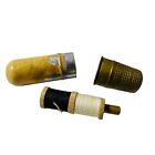 Vtg Bullet Sewing Kit Needle Case Thread Brass Thimble Brass Enamel Beige