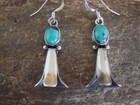 Native American Sterling Silver Turquoise Squash Blossom Dangle Earrings - Ts   