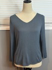 Eileen Fisher Blue Viscose Cotton Italian Yarn Beaded V-neck Sweater Large