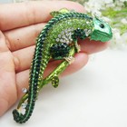 Woman Green Chameleon Animal Lizard Pendant Brooch Pin Rhinestone Crystal