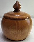 Vintage Round Hand Turned Lidded Wood Trinket Box 1985 Signed 5  Tall W finial