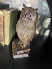 2 Carved Antique-brown Owl Standing Vtg Books Figurine Bookends Decor Book Ends
