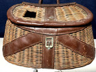 Vintage Wicker Fishing Creel Trout Basket Leather Trim British Hong Kong Read