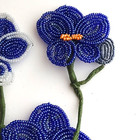 Vintage Glass Seed Bead Blue White Flowers 7 Stems Yellow Centers Lot About 4   
