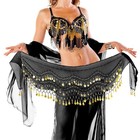 Belly Dance Hip Scarf Black Chiffon With 128 Gold Coins For Women Yoga Class