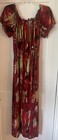 0039 Italy Floral Maxi Dress Red Yellow White Ruched Drawstring Puff Sleeve L