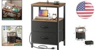 Modern Bedside Table With Usb Charging Ports   Open Shelf - Rustic Black Accent