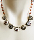Antique Vintage Czech Glass Beaded Art Deco Enameled Maiden Portraits Necklace