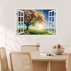 Fake Window Wall Mural Green Flowers Tree Art Poster Faux 48  X 32  Flower Tree