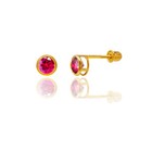 14k Solid Gold Round Bezel  Safety Screw Back Earrings For Children   Girls