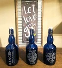 Kangen Elegant Custom Sandblasted Blue Cobalt Glass Bottle  25 Oz 