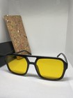 Oversized Trendy Men Women Aviator Sunglasses Black Frames Yellow Lens With Case