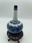 Antique Chinese Blue   White Porcelain Long Neck Bottle Vase Floral Scroll Desig