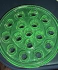 Vintage 5  Green Depression Uranium Vaseline Glass 16 Hole Flower Frog Glows