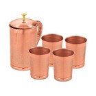 Pure Copper Embossed Jug Glass Set With 4 Glass For Storage Water 1 5ltr  300ml