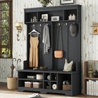 Modern Hall Tree W metal Hooks entryway Coat Rack W bench   Shoe Storage Cubbies