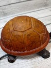 Vtg Turtle Lamp Amber Tiffany Style Glass Brass Base Tortoise Night Light Switch
