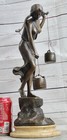 Signed European Made Fair Maiden Bronze Sculpture Art Deco Marble Base Figurine