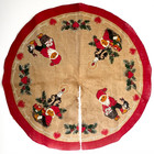 Vtg Christmas Tree Skirt Scandinavian Gnomes Cats   Hearts Painted Jute Burlap
