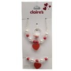 Claires Glitter Heart Girls Jewelry Set Ring Bracelet Necklace Faux Pearls