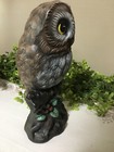 Vintage Owl Figurine Statue Bisque Ceramic Farmhouse Woodland Hoot Owl 8  Tall