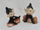 Vtg Pair Elf Pixies Figurines Black Cold Painted Ceramic Japan
