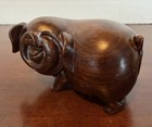 Vintage Hand Carved Wood Pig Figurine Laughing Chinese Folk Art Sculpture