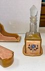 Vintage 1940s Celluloid Bakelite Vanity Set Pieces  Tray  Perfume Bottle  Clock