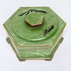 Vintage Marbled Celluloid Face Powder Box By Ivoris Pearl Tone 1930s Art Deco