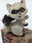 Raccoon Figurine Enesco Furry Tail  Mounted Ceramic Hand Painted Made Japan --