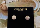 Nwt Coach Open Circle Stone  Pierced Earrings Silver Plated Stud