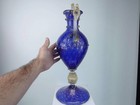 Vintage Venetian Cobalt Blue Gold And Controlled Bubbles Ewer Form Sculptural Va