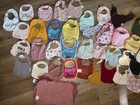 30  Baby Bib Lot   4 Burp Cloths Mixed Styles Girl Neutral Feeding Bundle