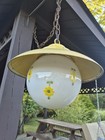 Rare Vintage Retro Shabby Chic Metal daisy Glass Globe Swag Pendant Light-cool