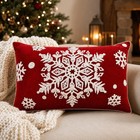 Christmas Snowflake Pillow Red Velvet White Embroidered Lumbar 18x12 Holiday   